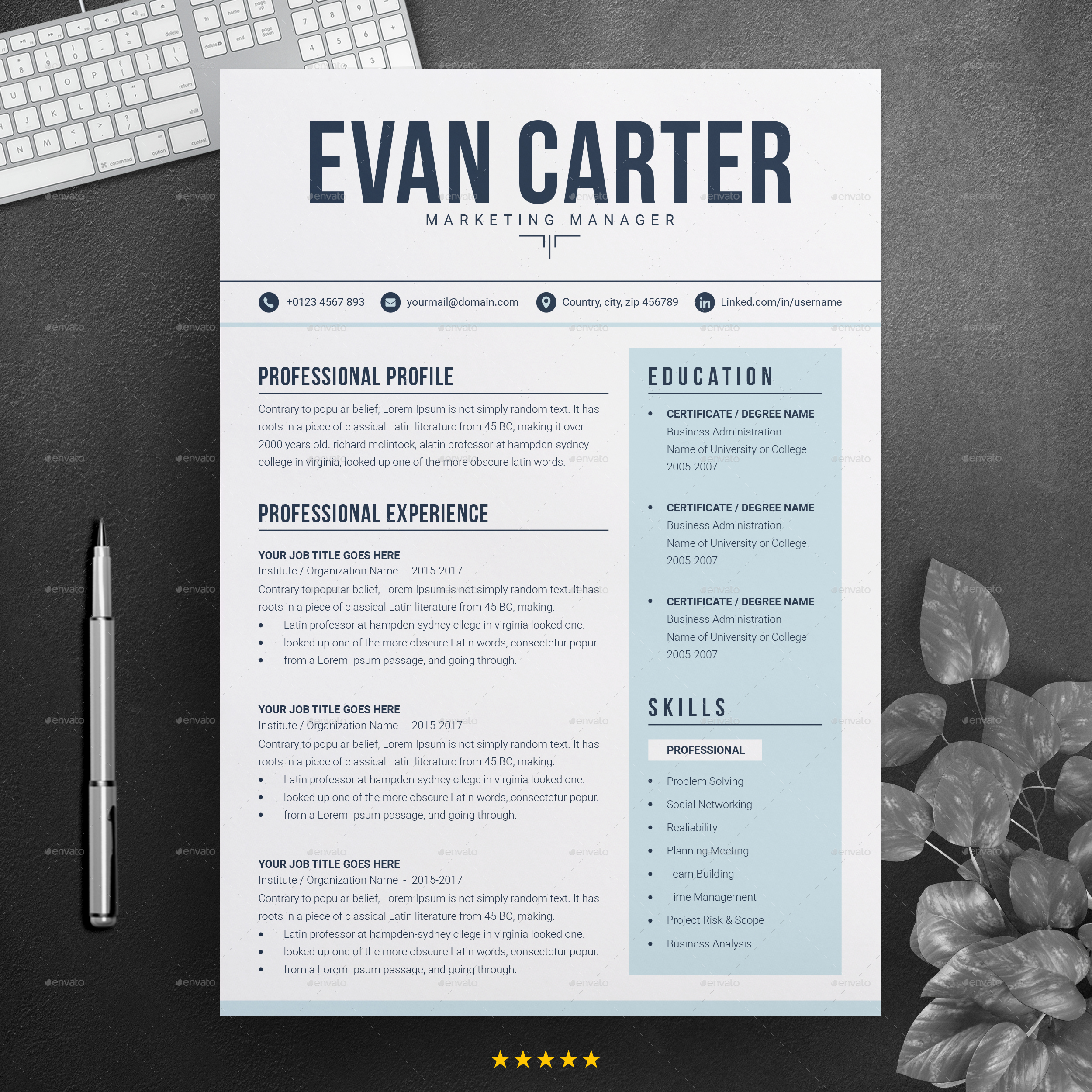 Resume Template by ResumeInventor | GraphicRiver